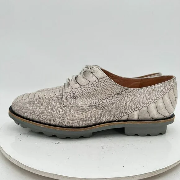 Robert Clergerie Men Size 9B White Grey Snake Pattern Leather Derby Shoes - Picture 2 of 12